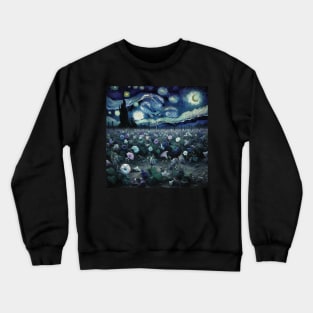 Enchanted Flower Garden Night: Morning Glory Starry Floral Crewneck Sweatshirt